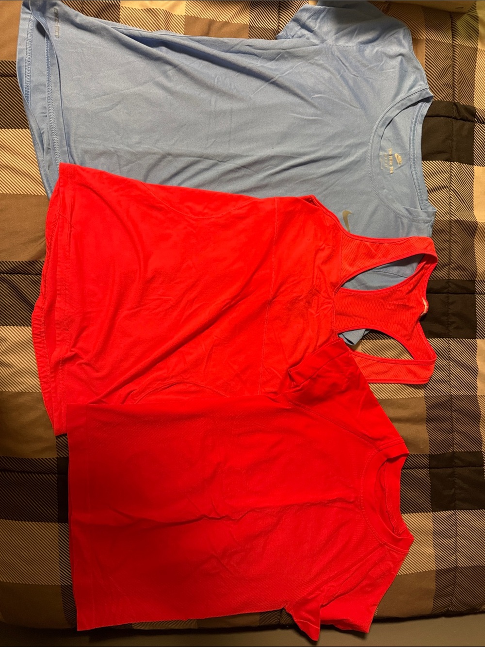 Nike Women’s Light Blue Tee with Bright Red Tank & Red Short Sleeve Top